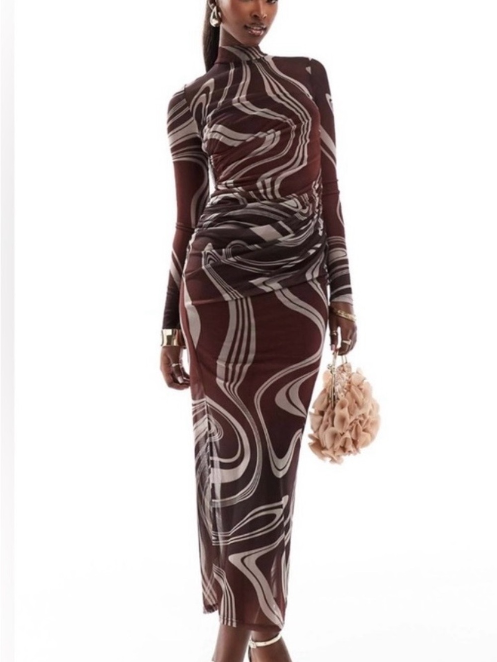 ASOS Design -  Swirl Long Sleeve Midi Dress